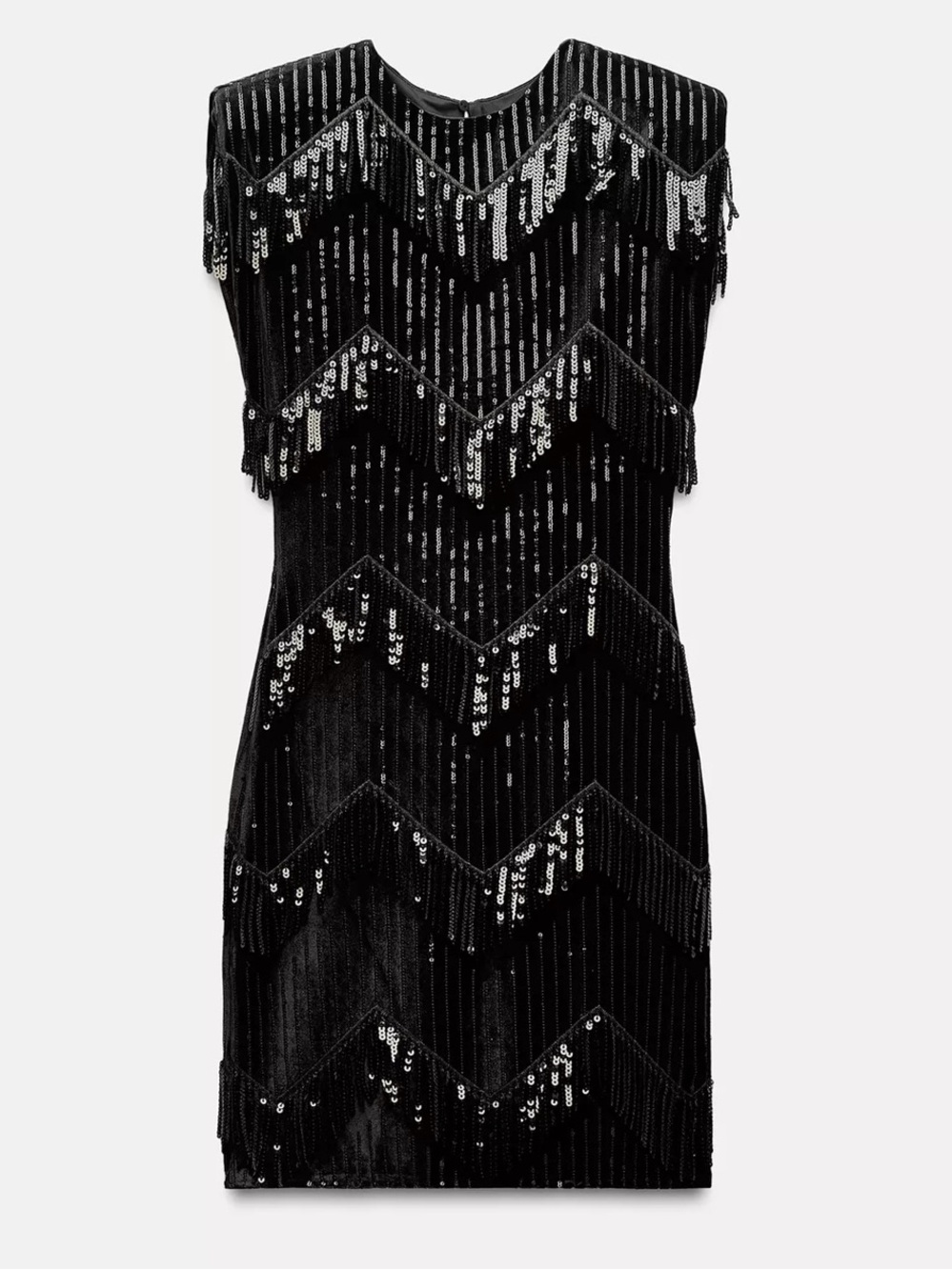 Dress Fringed Sequin Velvet Black Sheath Zara for party mini like new size S